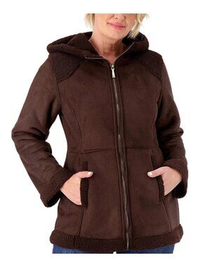 Koolaburra by Ugg Hooded Coat XXS Faux Suede Sherpa Trims Dark Chocolate NEW